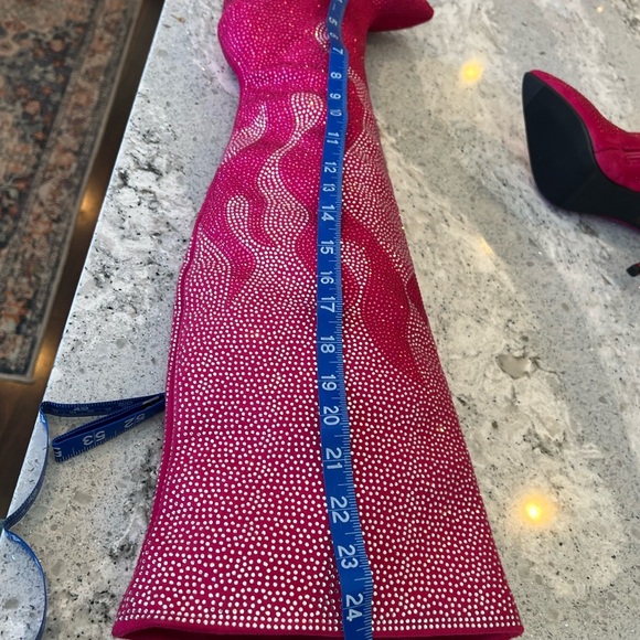 NWOT HOT Pink Suede and Rhinestone Women's Boots, 24" OVER THE KNEE - Picture 7 of 8